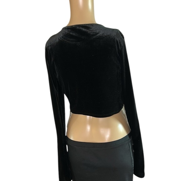 BEAR DANCE black velvet crop top,rhinestone fringe ,whimsigoth,goth,witchy,EC - Picture 7 of 11